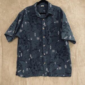 Premier International Shirt Mens XL Blue Floral Hawaiian Button Up Pocket Casual
